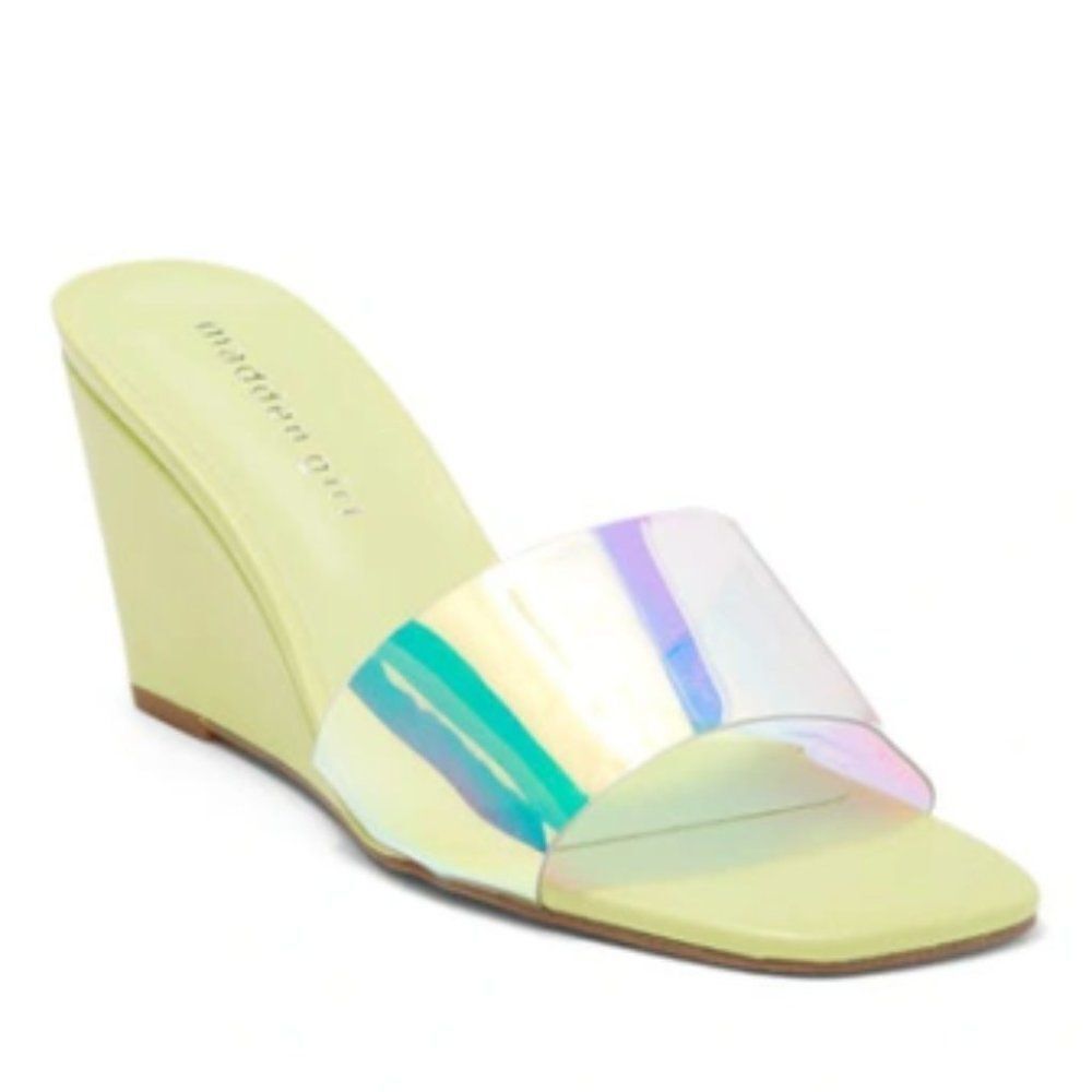 Madden Girl Rayne Wedge Sandal Lime Green Iridescent